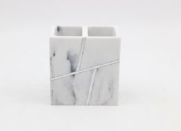 12 Bulk Marble With Silver Design Toothbrush Holder