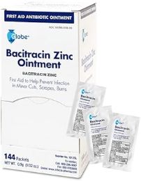 12 Bulk Globe Bacitracin Zinc Ointment Unit Dose 144/box 0.9g
