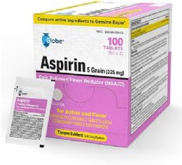 24 Bulk Globe Aspirin 325mg Coated Tablets  (2 Tablets/packet)   50 Packets/box