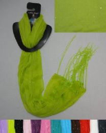 24 Bulk Sheer Scarf With Fringe Solid Color With Sparkle