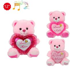 24 Bulk 12" Mother's Day Pink Bear With Heart &sound