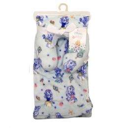 6 Bulk Disney Princess Blue And Pink Baby Blanket With Neck Roll Pillow
