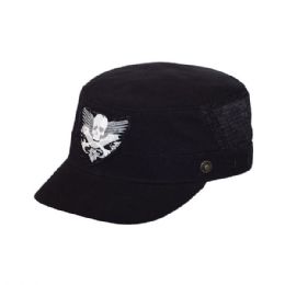 24 Bulk Brushed Canvas Fashion Army Cap BLACK