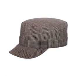 24 Bulk Ladies' Fashion Plaid Military Cap BROWN
