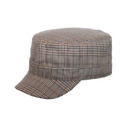 24 Bulk Ladies' Fashion Plaid Military Cap KHAKI