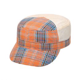 24 Bulk Fashion Plaid Army Cap ORANGE