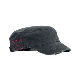 24 Bulk Enzyme Washed Cotton Twill Army Cap BLACK