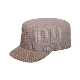24 Bulk Ladies' Fashion Plaid Military Cap BEIGE
