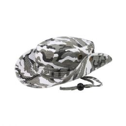 24 Bulk Camouflage Washed Hunting Hat W/ Self Fabric Chin Cord CITY-XL