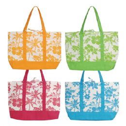24 Bulk Canvas Flower Print Tote Bag ASSORT