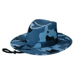24 Bulk Youth Camouflage Twill Hunting Hat BLUE.CAMO