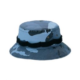 24 Bulk Camouflage Twill Washed Hunting Bucket Hat BLUE.CAMO