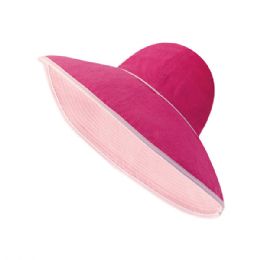 24 Bulk Ladies' Reversible Terry Cloth Wide Brim Bucket Hat H.PINK-PINK