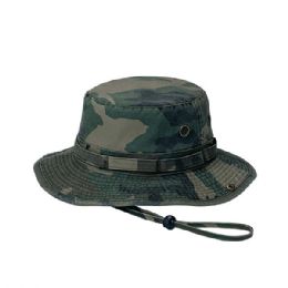 24 Bulk Washed Camouflage Twill Hunting Hat W/Self Fabric Chin Cord CAMO-L