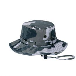 24 Bulk Washed Camouflage Twill Hunting Hat W/Self Fabric Chin Cord CITY-M