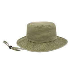 24 Bulk Washed Pigment Dyed Twill Bucket Hat W/Removable Chin Cord KHAKI-ML