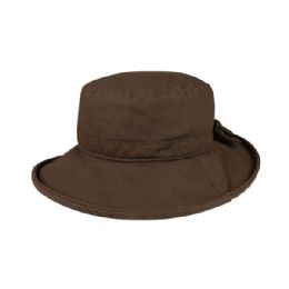 24 Bulk Juniper Waxed Cotton Canvas Ladies' Wide Brim Bucket Hat BROWN