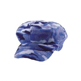 24 Bulk Camo Fleece Newsboy Cap L.BLUE
