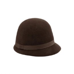 24 Bulk Ladies' Wool Felt Cloche Hat COFFEE
