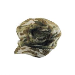 24 Bulk Camo Fleece Newsboy Cap GREEN