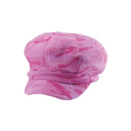 24 Bulk Camo Fleece Newsboy Cap L.PINK
