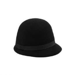 24 Bulk Ladies' Wool Felt Cloche Hat BLACK