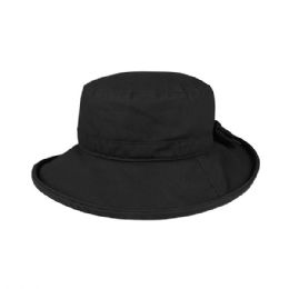 24 Bulk Juniper Waxed Cotton Canvas Ladies' Wide Brim Bucket Hat BLACK