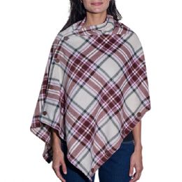 24 Bulk Convertible Fleece Scarf & Shawl KHAKI.PLAID
