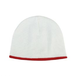 24 Bulk Youth Cotton Knitted Beanie White-RED