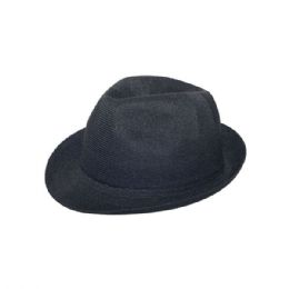 24 Bulk Polyester Knit Fedora Hat BLACK