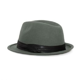 24 Bulk Men's Wool Felt Fedora Hat GREY-SM