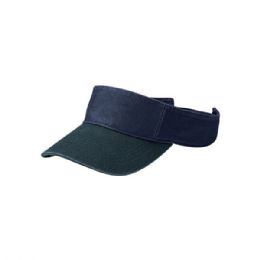 24 Bulk Youth Pro Style Cotton Twill Washed Visor Navy-D.Green