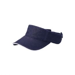 24 Bulk Pro Style Cotton Twill Washed Visor Navy-White