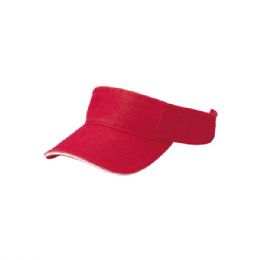 24 Bulk Pro Style Cotton Twill Washed Visor RED-White