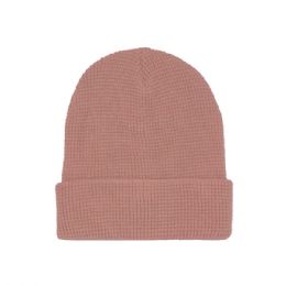 24 Bulk Waffle Knit Cuff Beanie BLUSH