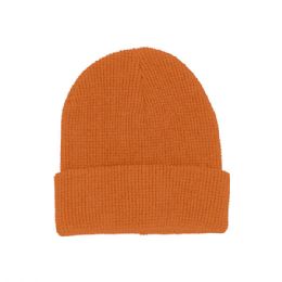 24 Bulk Waffle Knit Cuff Beanie ORANGE