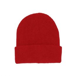 24 Bulk Waffle Knit Cuff Beanie RED