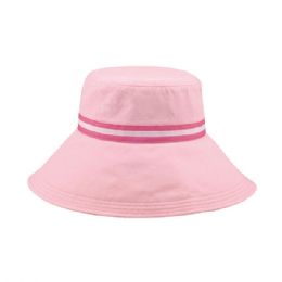 24 Bulk Ladies' Brushed Cotton Canvas Wide Brim Bucket Hat PINK
