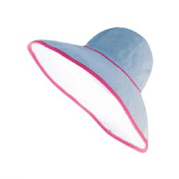 24 Bulk Ladies' Reversible Terry Cloth Wide Brim Bucket Hat L.BLUE-WT
