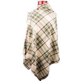 24 Bulk Convertible Fleece Scarf & Shawl CAMEL.PLAID
