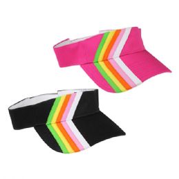 24 Bulk Rainbow Stripe Cotton Twill Visor STD