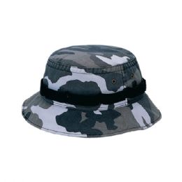 24 Bulk Camouflage Twill Washed Hunting Bucket Hat CITY