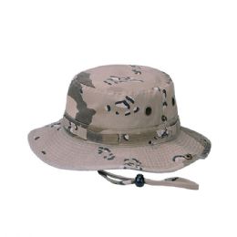 24 Bulk Washed Camouflage Twill Hunting Hat W/Self Fabric Chin Cord DESERT-XL
