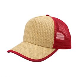 24 Bulk Straw Trucker Cap NTL-RED