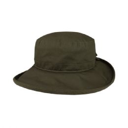 24 Bulk Juniper Waxed Cotton Canvas Ladies' Wide Brim Bucket Hat OLIVE