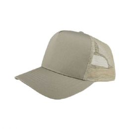 24 Bulk Poly Cotton Twill Trucker Cap KHAKI