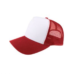 24 Bulk Poly Cotton Twill Trucker Cap WT-RED