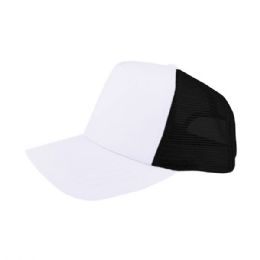 24 Bulk Poly Cotton Twill Trucker Cap WT-WT-BLK