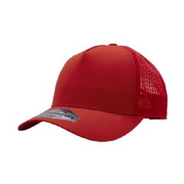 24 Bulk Performance Trucker Cap with Flexible Brim RED-RED
