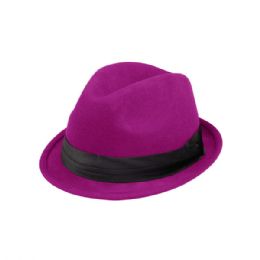 24 Bulk Ladies Wool Felt Fedora Hat FUCHSIA